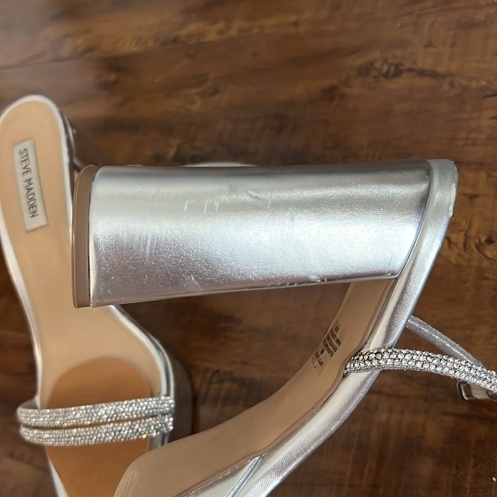 Steve Madden Metallic Sparkly Silver Lofty Block Heels